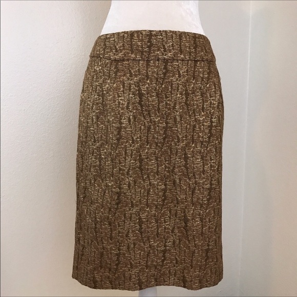 🌺J.Crew Gold Metallic Pencil Skirt Silk/ Wool🌺 - Picture 2 of 6